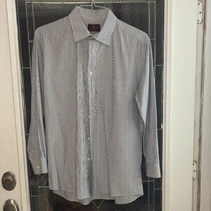 Alfa Perry Mens Slim Fit Blue Pinstripe 16.5 33 Spread Collar Cotton Dress Shirt